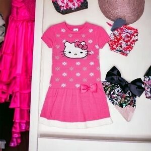 Hello Kitty Girls Pink Sweater Dress Long Sleeve Knee Length Size 7-8 NWT